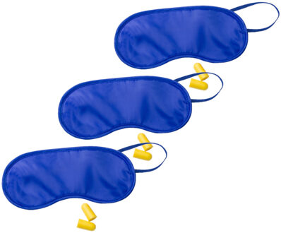 3x slaapmasker met oordoppen - blauw - verduisterend travel masker