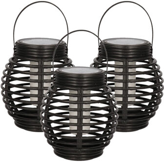3x solar lantaarn - zwart - vlam effect - 15 cm - zonne-energie tuinlantaarn - tuinverlichting