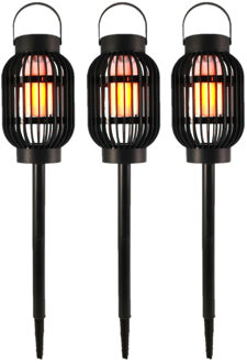 3x solar tuinlamp 3 in 1 met vlameffect op zonne-energie 23 cm