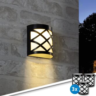 3x Solar wandlamp China zwart 6 leds warm wit buitenlamp op zonne energie