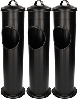 3x Staande asbakken met afvalbakje en deksel zwart 60 cm