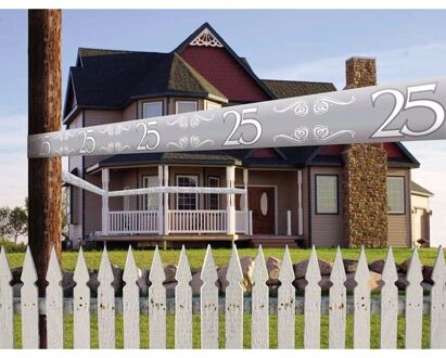 3x stuks 25 jaar jubileum markeerlinten zilver van 15 meter p/st versiering/feestartikelen - zilveren huwelijk deco