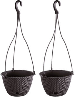 3x Stuks antraciet kunststof hangende Splofy bloempotten/plantenpotten met schotel 3 liter