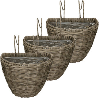 3x stuks balkonmand/plantenmand/plantenbak lichtbruin rotan 38 cm - Plantenbakken Grijs