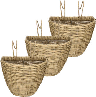 3x stuks balkonmand/plantenmand/plantenbak lichtbruin rotan 38 cm - Plantenbakken