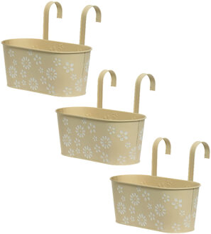 3x stuks bloembakken ophangbaar - zink - 32 x 16 cm - creme - Plantenpotten Crème