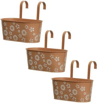 3x stuks bloembakken ophangbaar - zink - 32 x 16 cm - terra bruin - Plantenpotten