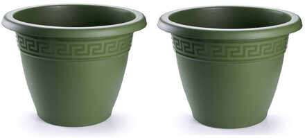 3x stuks bloempotten donkergroen rond diameter 25 cm - Bloemen/plantenbak/plantenpotten van kunststof