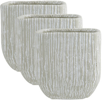 3x stuks bloempotten keramiek/aardewerk voor kamerplant grijs D18 x H20 cm