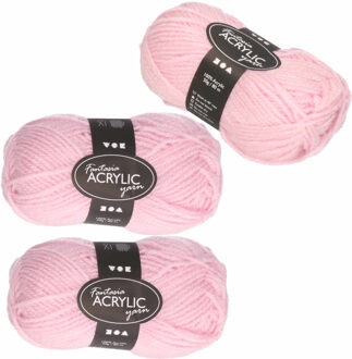 3x stuks bolletjes roze acryl garen 80 meter - Breien/Haken en knutselen