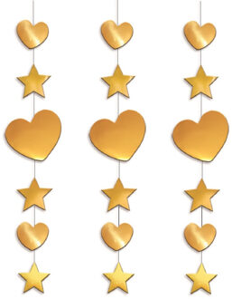 3x stuks decoratie hart en ster goud 90 cm Goudkleurig