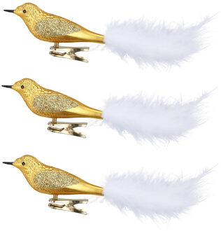 3x stuks decoratie vogels op clip goud 20 cm - Kersthangers Goudkleurig