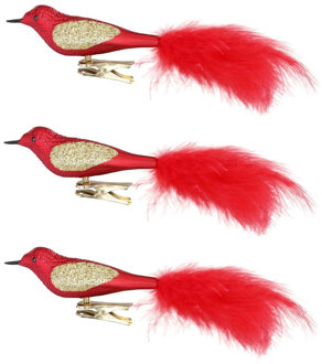 3x stuks decoratie vogels op clip rood 20 cm - Kersthangers