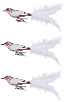 3x stuks decoratie vogels op clip roze 20 cm - Kersthangers