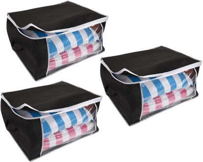 3x stuks dekbed/kussen opberghoezen zwart met venster 60 x 45 x 30 cm