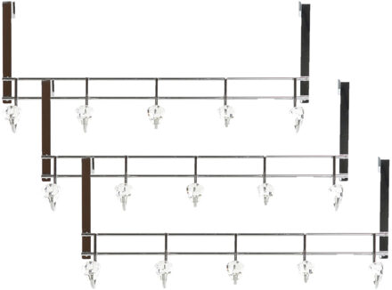 3x stuks deurhangers kapstok zilver met 5 kristal haken 47 cm