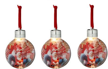 3x stuks DIY foto/fotolijst kunststof kerstballen transparant 8 cm met verlichting - Kerstbal