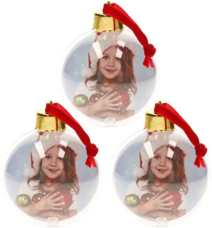 3x stuks DIY foto/fotolijst kunststof kerstballen transparant 8 cm