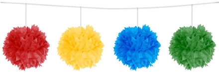 3x stuks Feestslinger met gekleurde pompoms van 3 meter - Feestslingers Multikleur