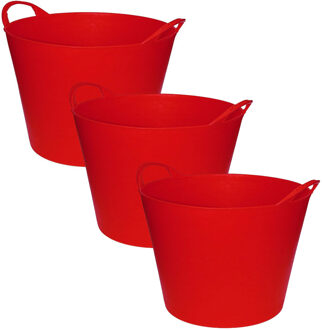 3x stuks flexibele emmers/wasmanden/kuipen rood 40 liter  - Opbergmand - Wasmand - Flexibele emmer