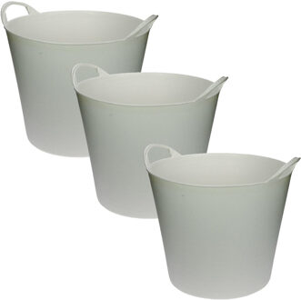 3x stuks flexibele emmers/wasmanden/kuipen wit 20 liter  - Opbergmand - Wasmand - Flexibele emmer