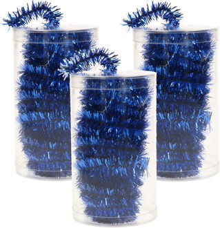 3x stuks folie tinsel slingers/guirlandes blauw 20 meter kerstslingers