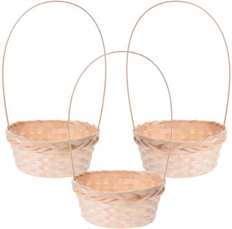 3x stuks gevlochten mandjes/paasmandjes bamboe rond met hengsel 38 cm