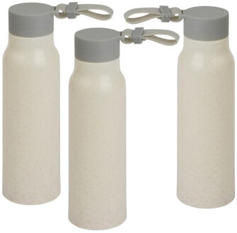 3x Stuks glazen waterfles/drinkfles beige coating met kunststof schroefdop 300 ml
