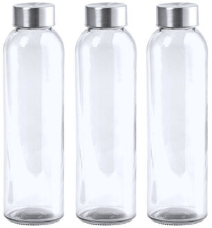 3x Stuks glazen waterfles/drinkfles transparant met Rvs dop 550 ml - Drinkflessen