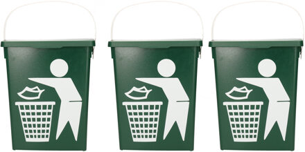 3x stuks groene vuilnisbakken/afvalbak voor gft/organisch afval 5 liter