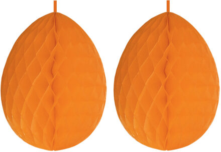 3x stuks hangdecoratie honeycomb paaseieren oranje van papier 30 cm - Feestdecoratievoorwerp