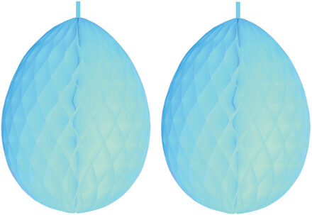 3x stuks hangdecoratie honeycomb paaseieren pastel blauw van papier 30 cm - Feestdecoratievoorwerp