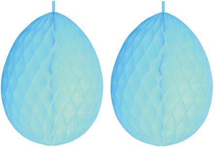3x stuks hangdecoratie honeycomb paaseieren pastel blauw van papier 30 cm