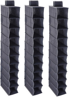 3x stuks hangende deur/kast organizers antraciet met 10 vakken