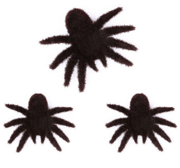 3x stuks horror griezel spinnen zwart 8 x 10 cm - Feestdecoratievoorwerp