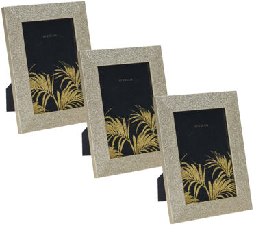 3x stuks houten fotolijst met gouden glitters geschikt voor een foto van 10 x 15 cm