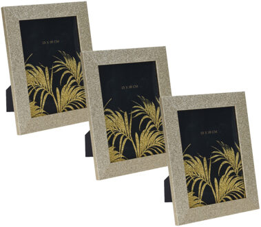 3x stuks houten fotolijst met gouden glitters geschikt voor een foto van 13 x 18 cm