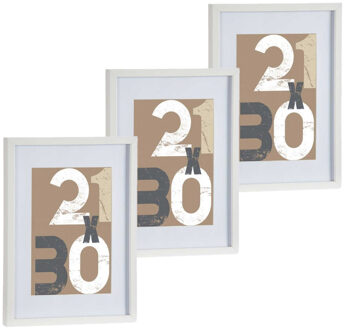 3x stuks houten fotolijst wit geschikt voor een foto van 21 x 30 cm of 30 x 40 cm