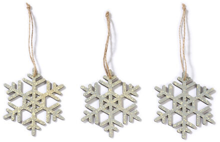 3x stuks houten kersthangers sterren 7,5 cm kerstornamenten Zilver
