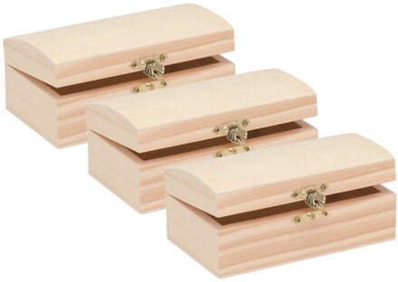 3x stuks Houten kistjes ronde deksel 14 x 8 cm hobby/knutselmateriaal