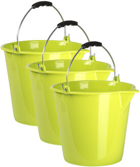 3x stuks huishoud schoonmaak emmers kunststof groen 9 liter inhoud 30 x 26 cm
