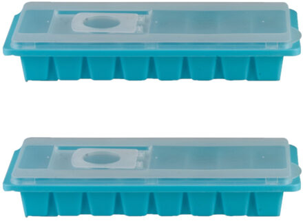 3x stuks iJsblokjes maken houders blauw met deksel 26 x 11 cm