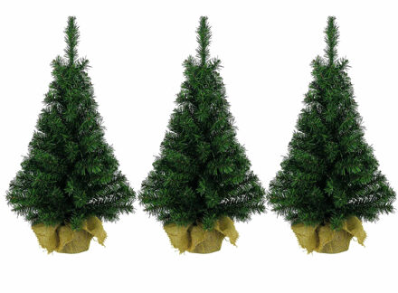 3x stuks kerst kerstbomen groen in jute zak 45 cm - Kunstkerstboom