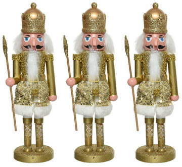 3x stuks kerstbeeldjes kunststof notenkraker poppetjes/soldaten goud 28 cm kerstbeeldjes