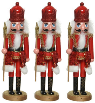 3x stuks kerstbeeldjes kunststof notenkraker poppetjes/soldaten rood 28 cm kerstbeeldjes