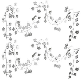 3x Stuks kerstboom decoratie slinger met zilveren bladeren 200 cm