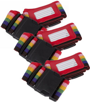 3x stuks kofferriemen / bagageriemen met label 183 cm regenboog kleuren