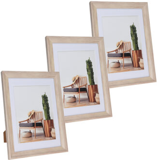 3x stuks kunststof fotolijst hout look geschikt voor een foto van 15 x 20 cm