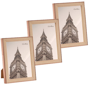 3x stuks kunststof fotolijst koper met hout geschikt voor een foto van 13 x 18 cm