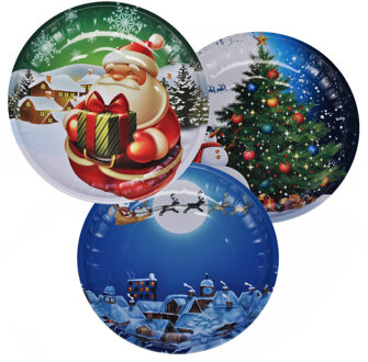 3x stuks kunststof kerst kinderbordjes/borden met kerst print 26 cm - Bordjes Multikleur